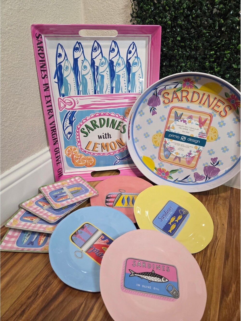 Prima Design Sardines Themed Melamine Tray and Plates Set